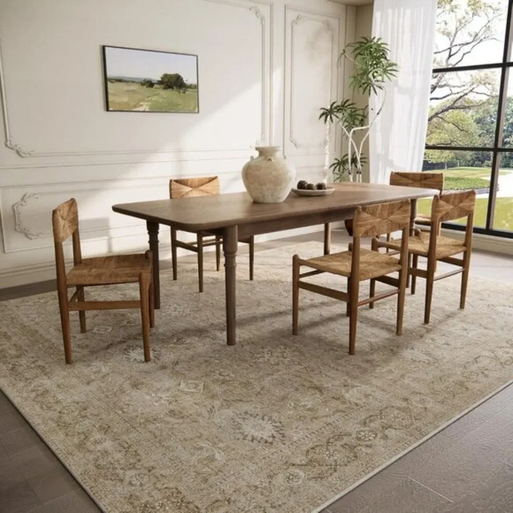 New 5x7 Boho Washable Area Rug, Vintage Tribal Non-Slip Soft Carpet for Home
